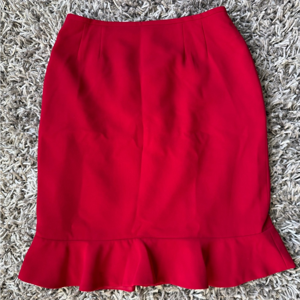 Kasper Le Suit Red Ruffle-Hem Pencil Skirt